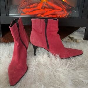 Andrea Conti Ankle Heels | Made in Italy | Pointed | Suede | Red | Size 39